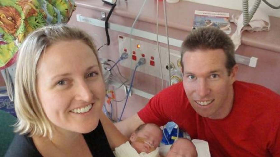 David and Kate Ogg with their newborn twins