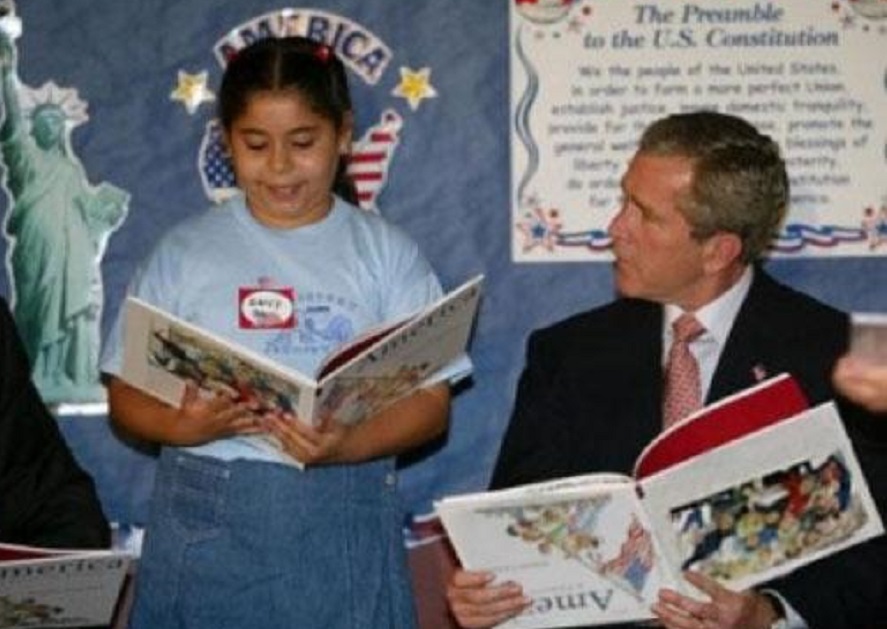 Does This Photograph Show President Bush Reading a Book Upside-Down?
