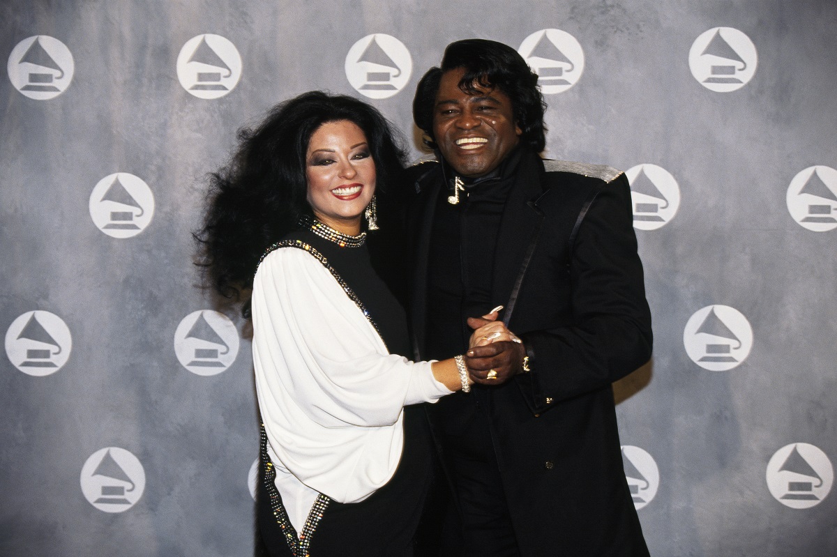 James Brown and wife Adrienne Rodriegues at the 34th Grammy Awards ceremony.