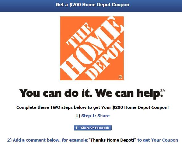 home depot facebook coupon
