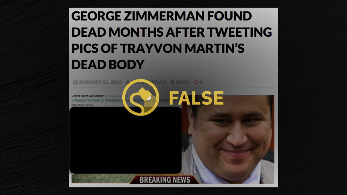 George Zimmerman found dead after tweeting pics of trayvon martin's dead body?