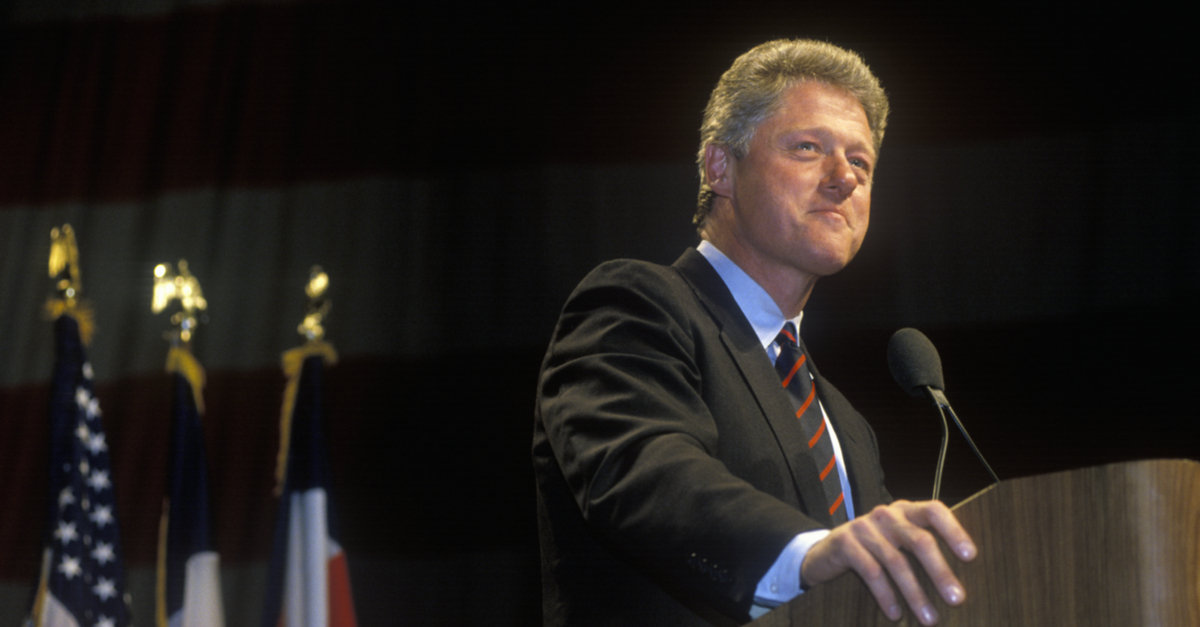 Governor Bill Clinton addresses Denver campaign rally in 1992 on his final day of campaigning in Denver, Colorado.