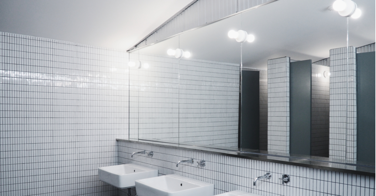 Minimalist commercial bathroom sinks and mirrors