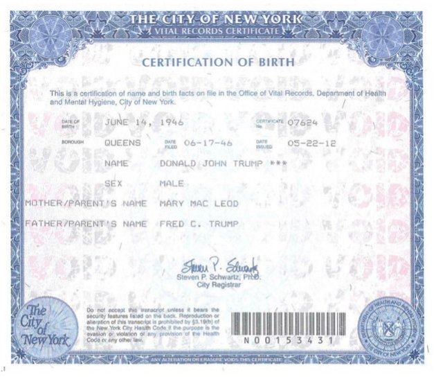 trump birth certificate