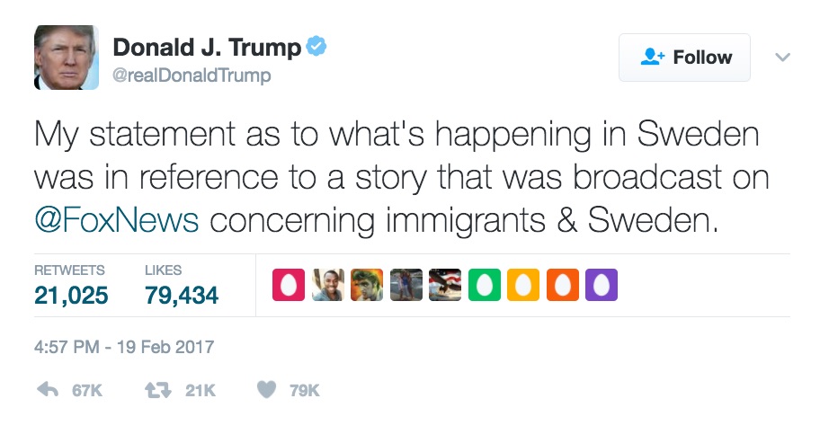 president trump what happened last night in sweden