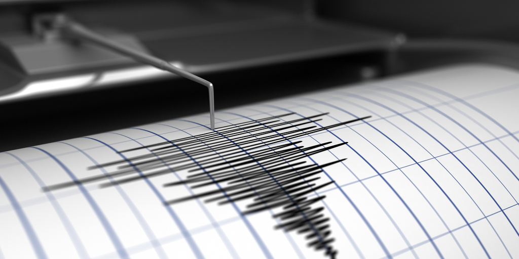 Seismograph with paper in action and earthquake - 3D Rendering.