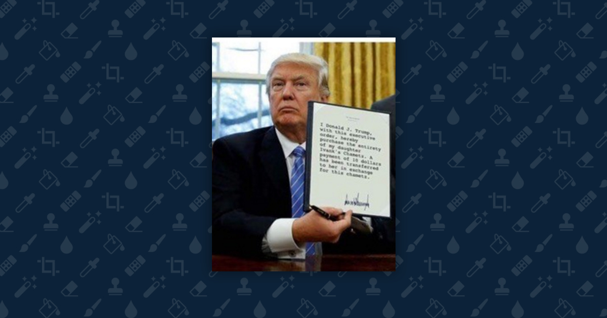photomanipulated image of Donald Trump holding executive order