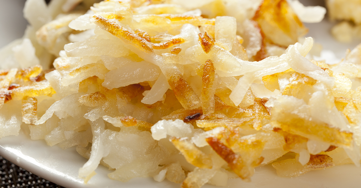 Close-up of a plate of hash browns