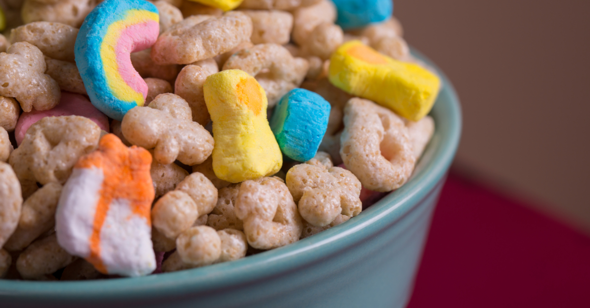 Bowl of Lucky Charms cereal
