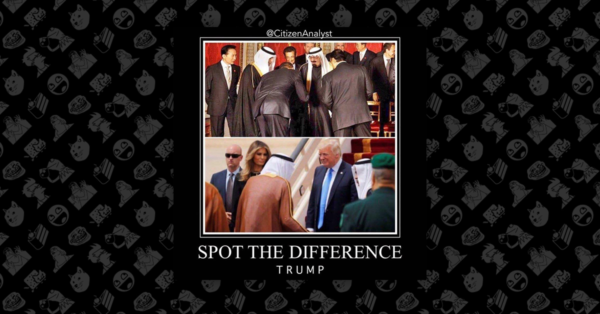 Meme comparing Obama and Trump meeting with foreign dignitaries