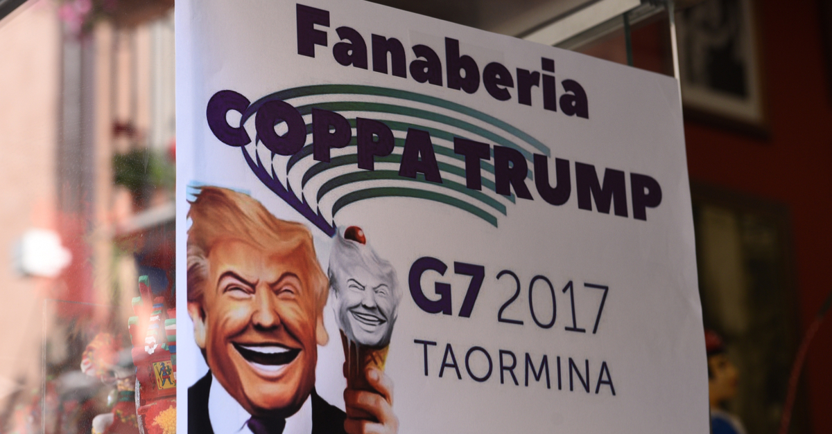 Taormina ice cream shop hawks the "Trump Cup" ahead of the G7 summit