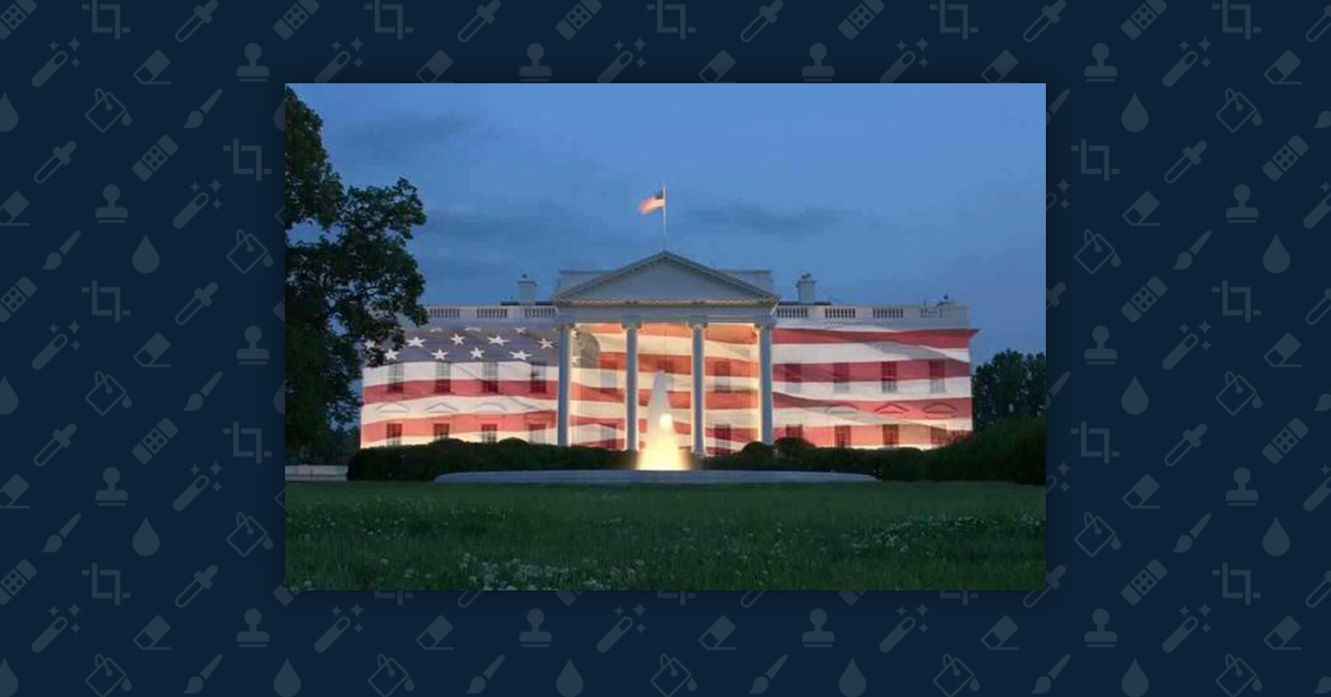 Fake "photograph" of the White House lit in an American flag design