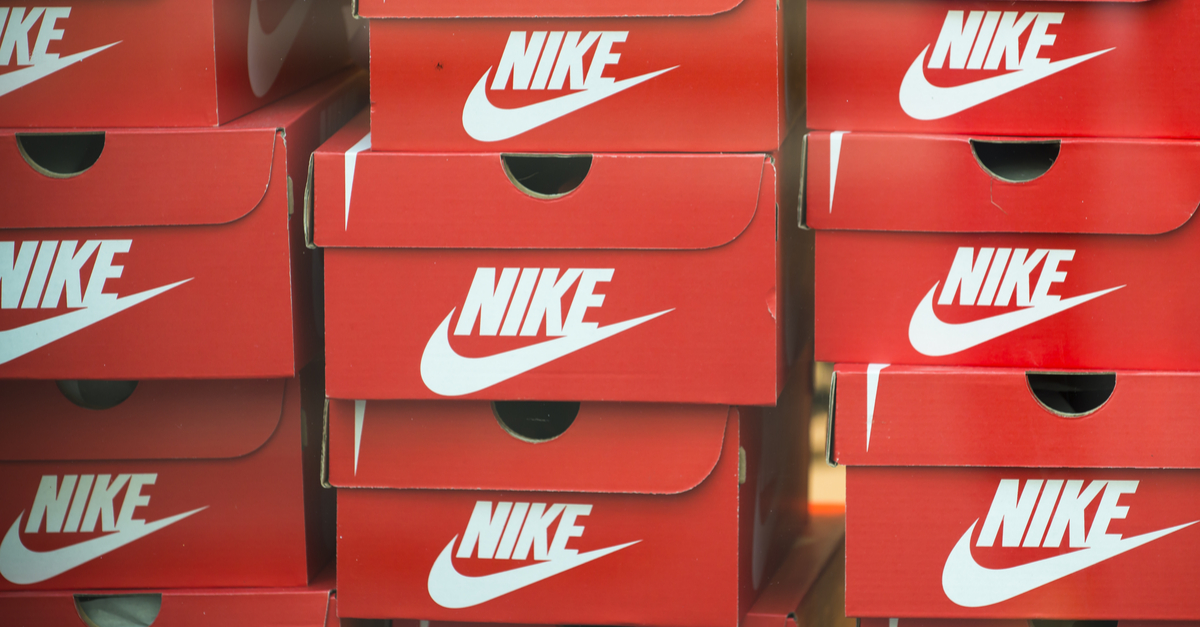 Stack of shoe boxes showing Nike logo
