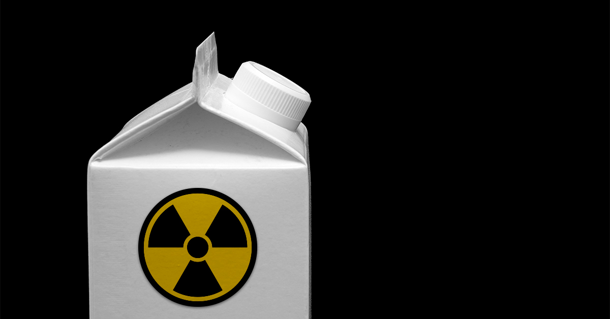 Milk carton with "radioactive" symbol on it