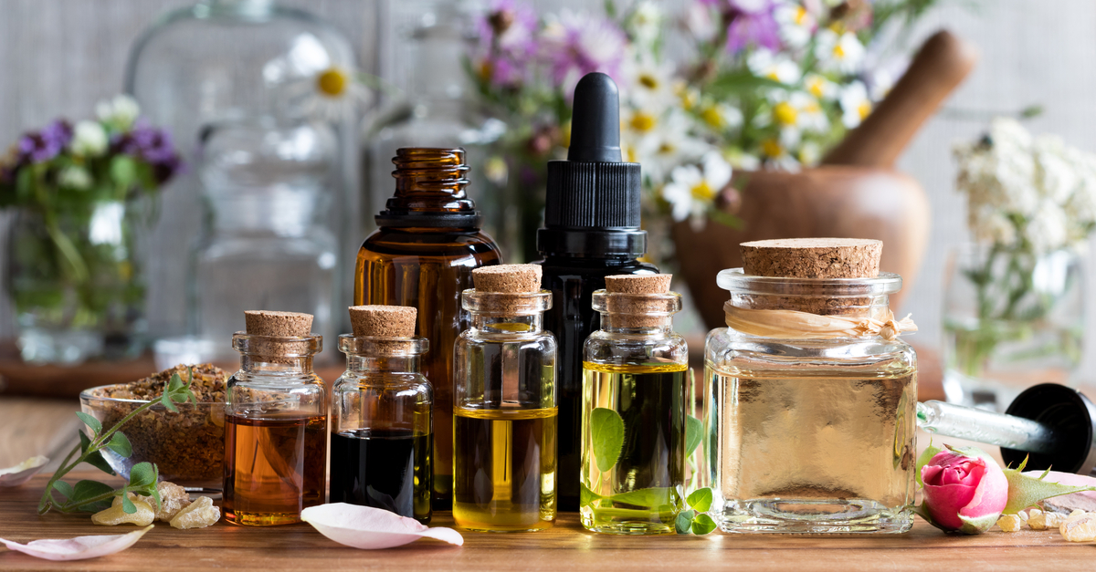 Bottles of various essential oils