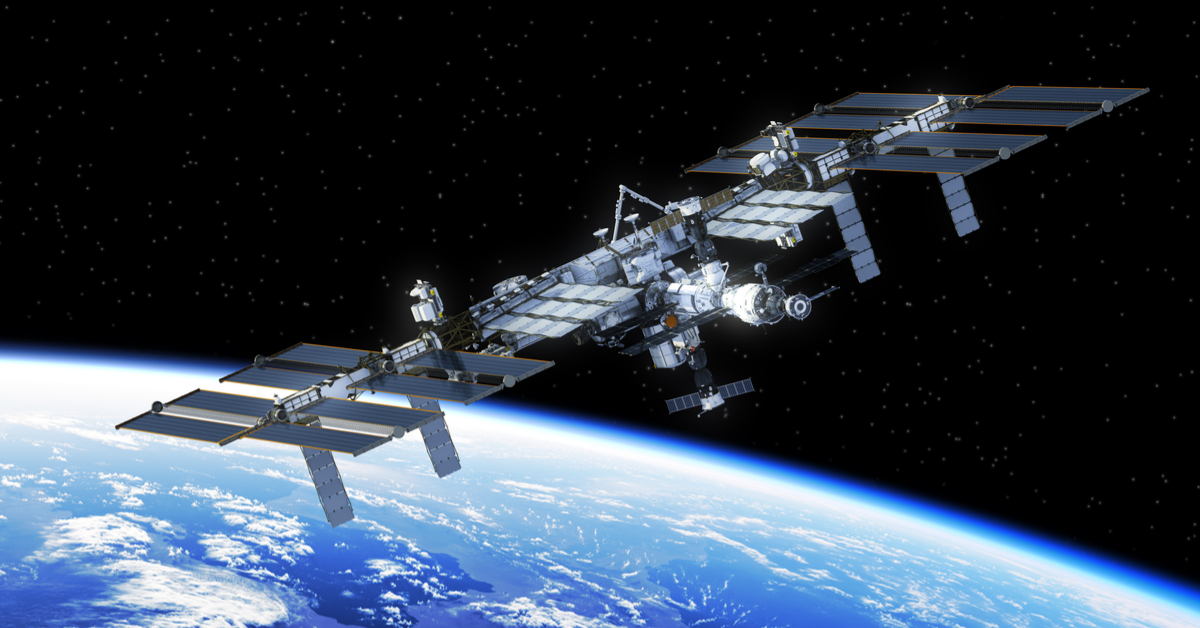 International Space Station Orbiting Earth. 3D Illustration