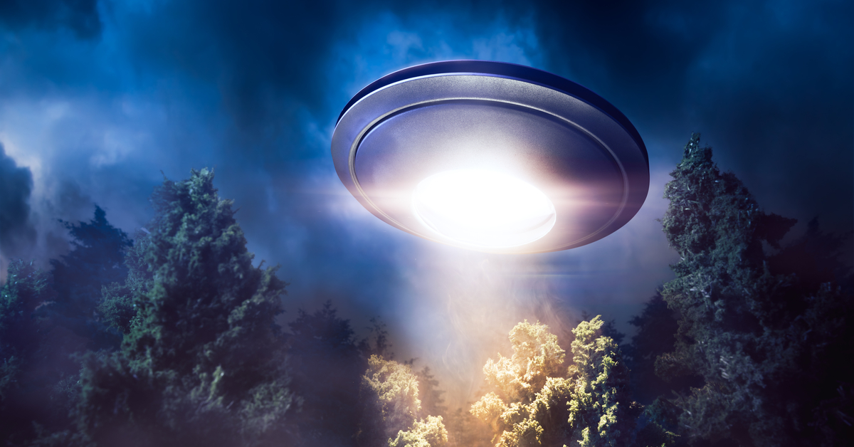 3D illustration of UFO alien ship in flight