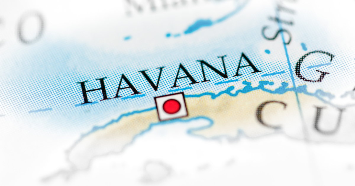 Havana, Cuba on a map.