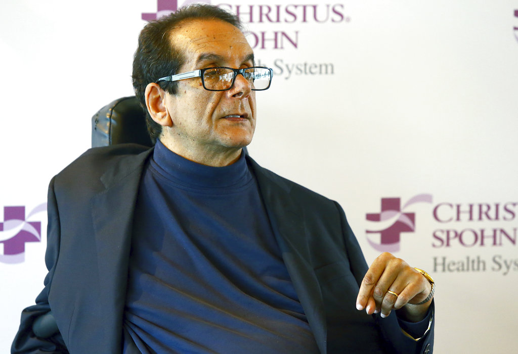 In this March 31, 2015, file photo, Charles Krauthammer talks about getting into politics during a news conference in Corpus Christi, Texas. The conservative writer and pundit Krauthammer has died. His death was announced Thursday, June 21, 2018, by two media organizations that employed him, Fox News Channel and The Washington Post. He was 68. (Gabe Hernandez/Corpus Christi Caller-Times via AP, File)