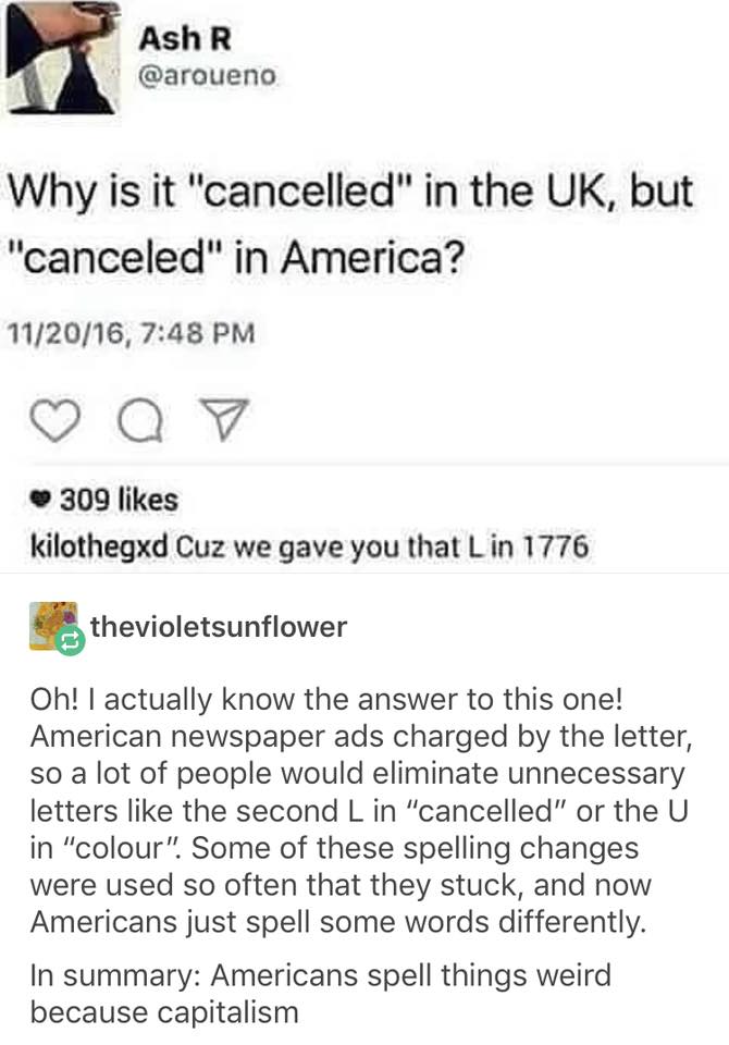Why Is It Cancelled In The Uk But Canceled In America Snopes Com