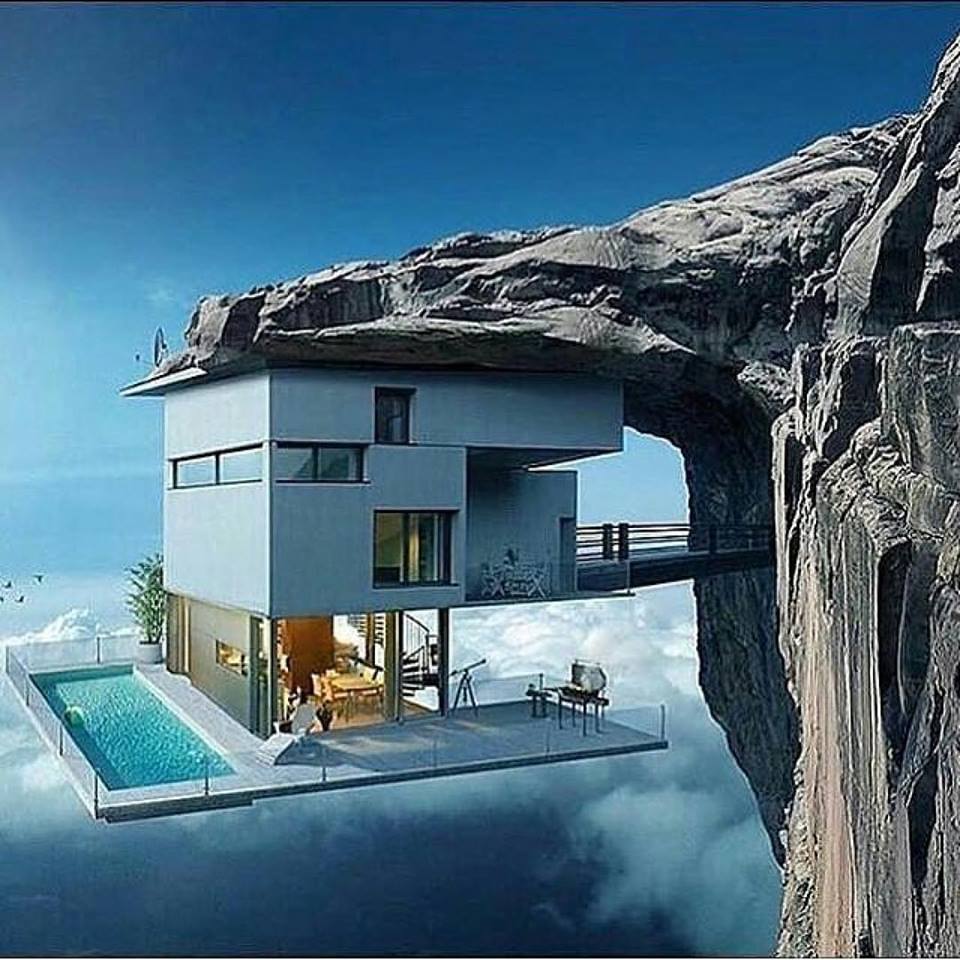 The House on a Cliff Digital Printable Image on JPG
