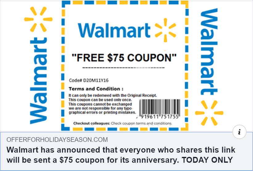 No, Walmart Is Not Offering Free 75 'Anniversary' Coupon [ 821 x 557 Pixel ]