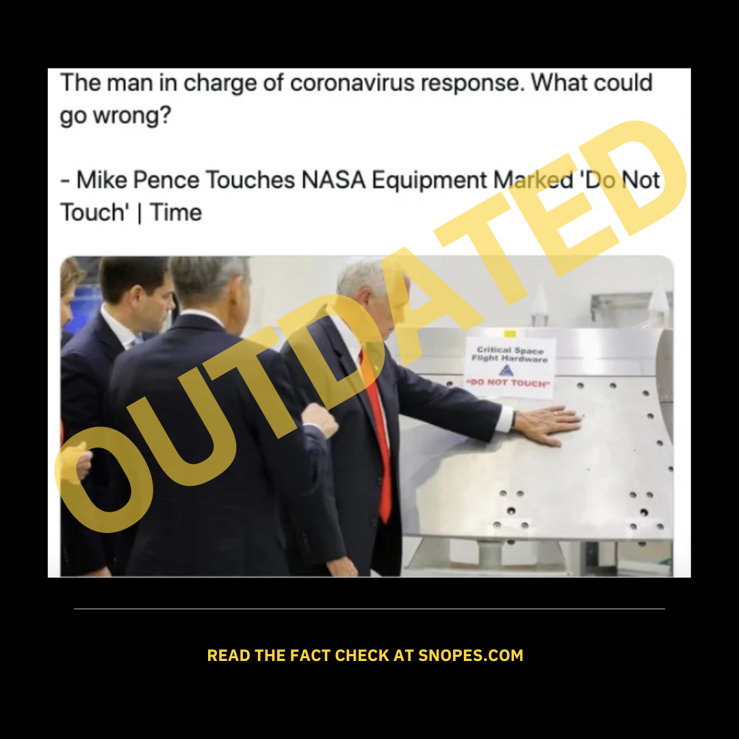 mike pence touches nasa machine with do not touch sign
