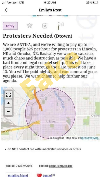 Did 'Antifa' Recruit Protesters on Craigslist in Nebraska?