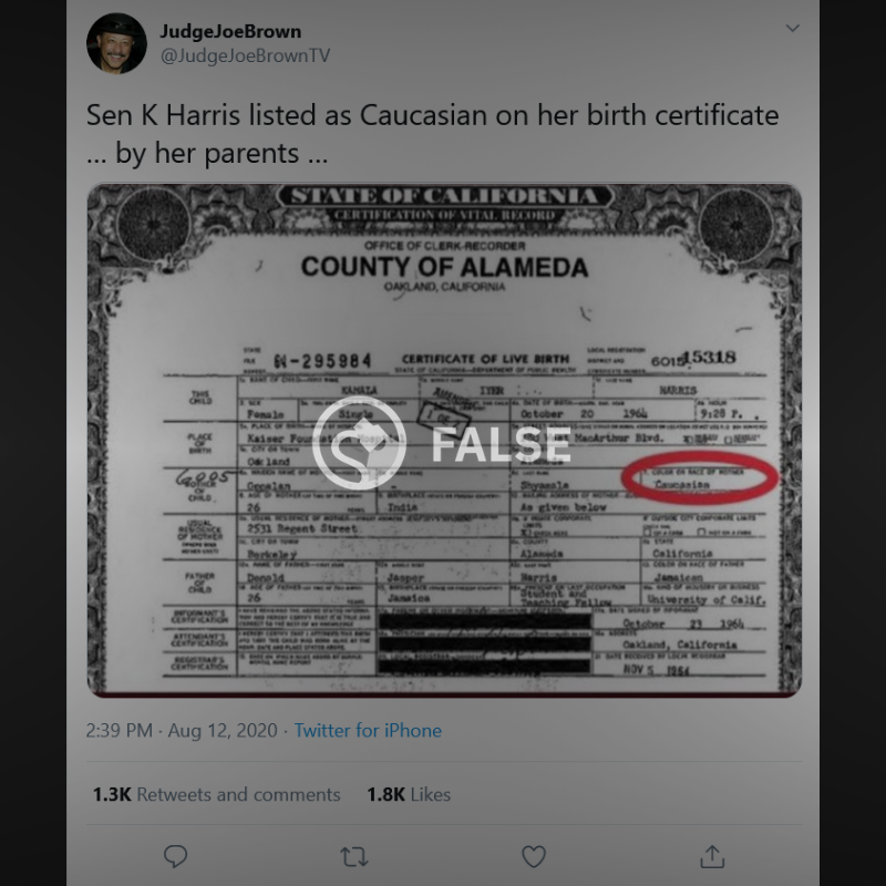 kamala harris birth certificate tweet