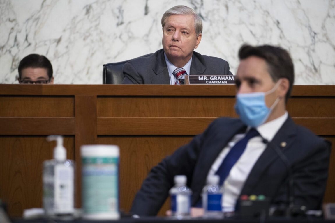 Sen. Lindsey Graham, R-S.C., during the confirmation hearing for Supreme Court nominee Amy Coney Barrett, before the Senate Judiciary Committee, Thursday, Oct. 15, 2020, on Capitol Hill in Washington. (Shawn Thew/Pool via AP)