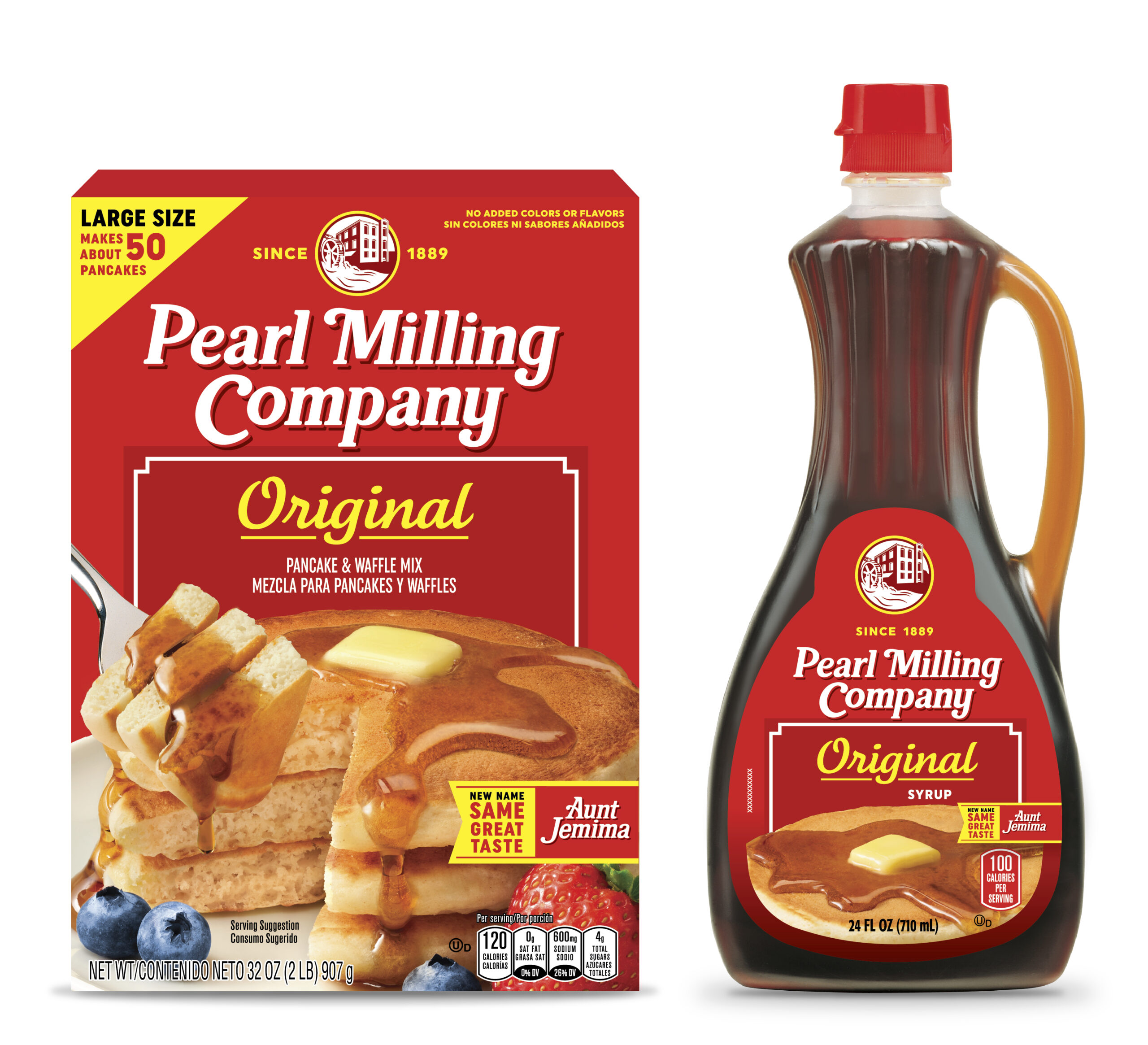 This image provided by PepsiCo, Inc., shows Quaker Oats' Pearl Milling Company brand pancake mix and syrup, formerly the Aunt Jemima brand. Aunt Jemima products will continue to be sold until June 2021, when the packaging will officially change over. (PepsiCo, Inc. via AP)