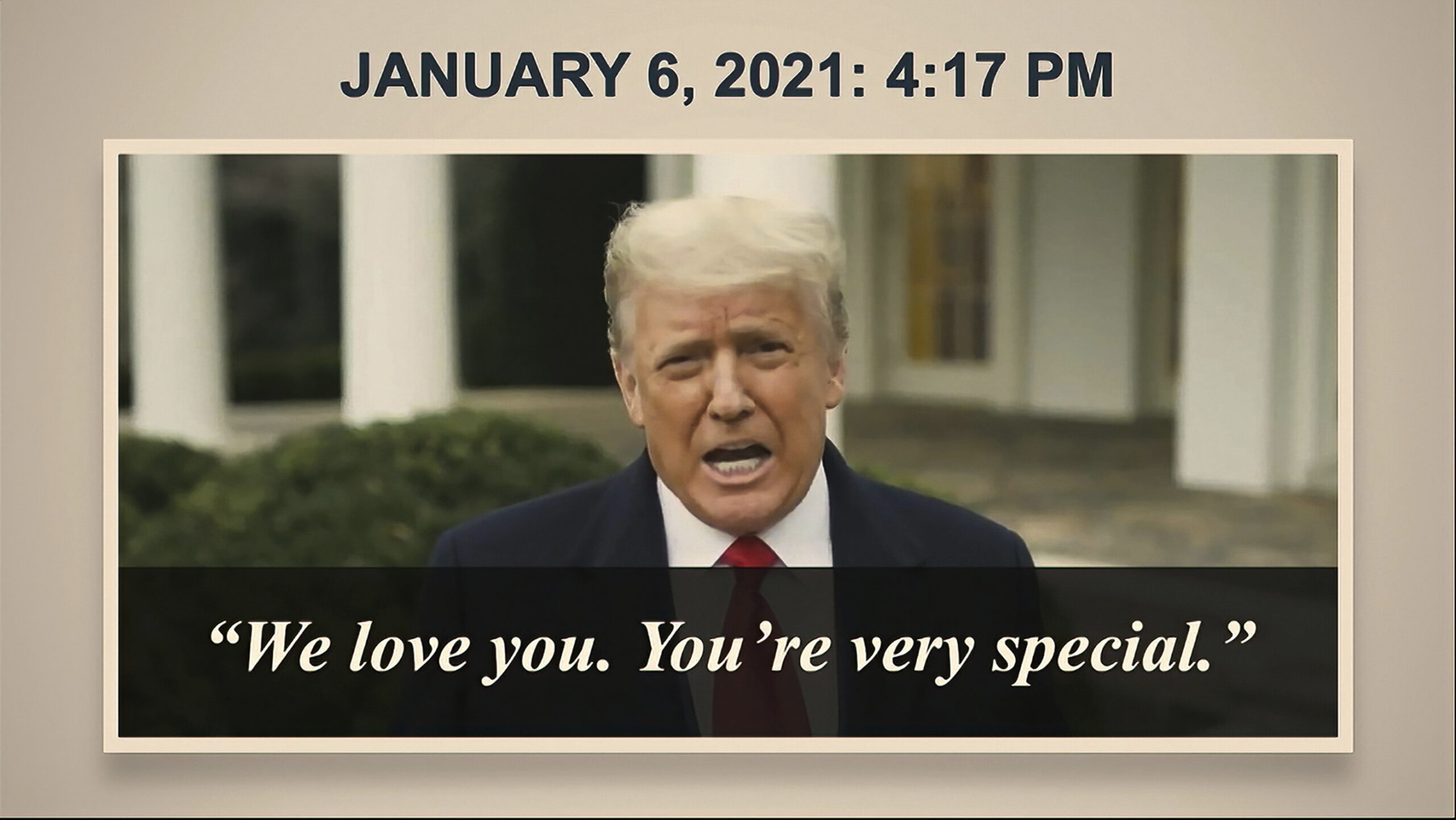 In this image from video, a video from Donald Trump is shown to senators as House impeachment manager Rep. Jamie Raskin, D-Md., speaks during the second impeachment trial of former President Donald Trump in the Senate at the U.S. Capitol in Washington, Wednesday, Feb. 10, 2021. (Senate Television via AP)