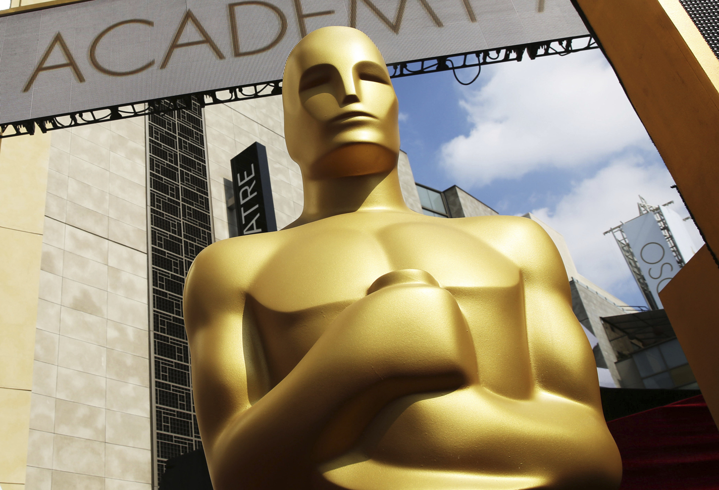 FILE - In this Feb. 21, 2015 file photo, an Oscar statue appears outside the Dolby Theatre for the 87th Academy Awards in Los Angeles. The 93rd Oscars will be held on April 25. (Photo by Matt Sayles/Invision/AP, File)