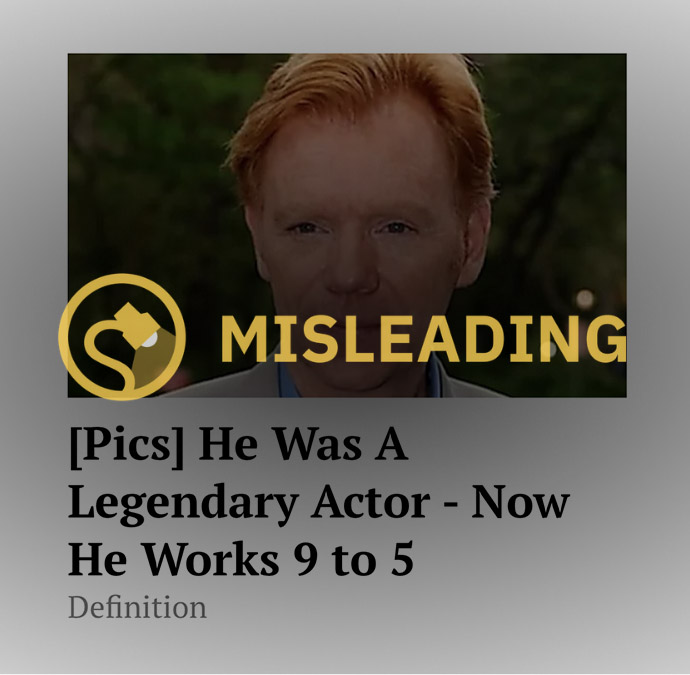 David Caruso now works 9 to 5, a false online advertisement claimed.