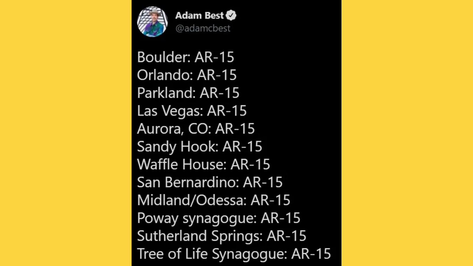 a list of massacres in the u.s. purported to be done with an ar-15