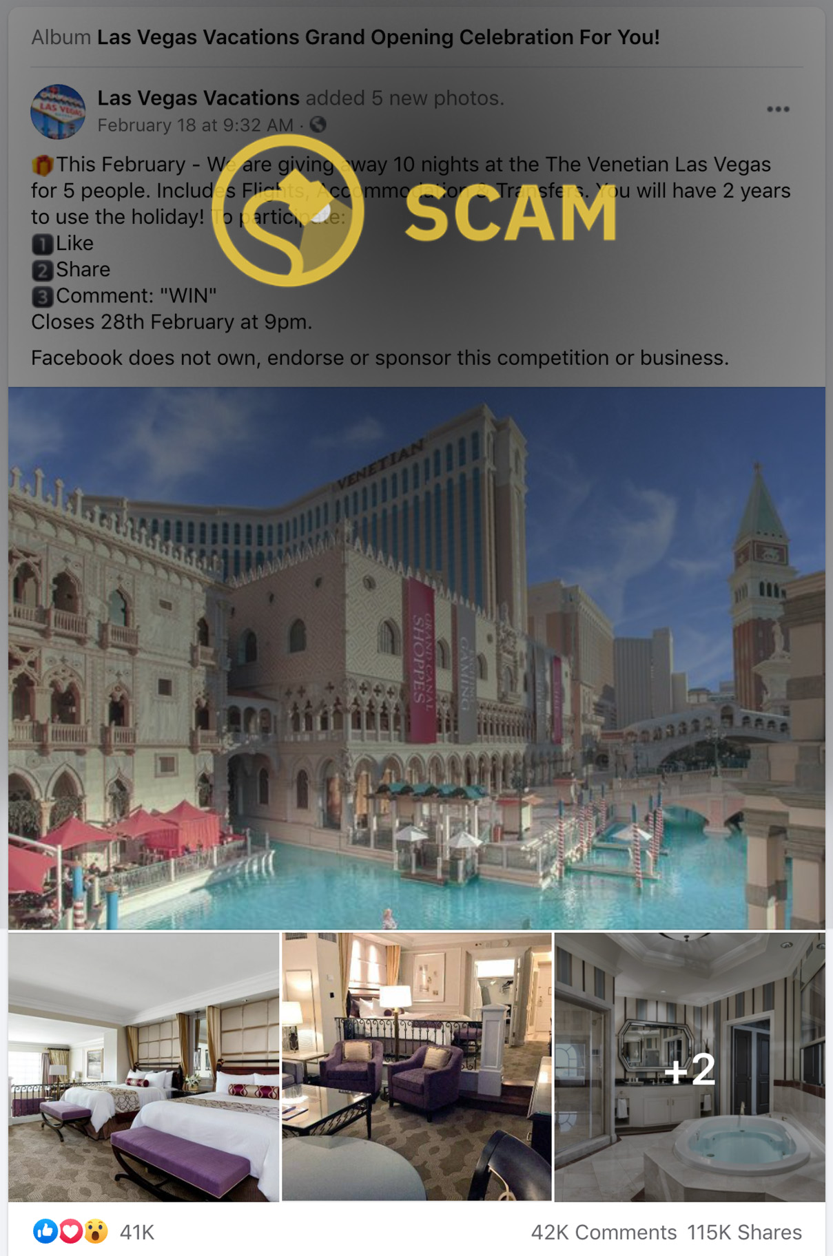 las vegas travel vacations facebook giveaway getaway scam