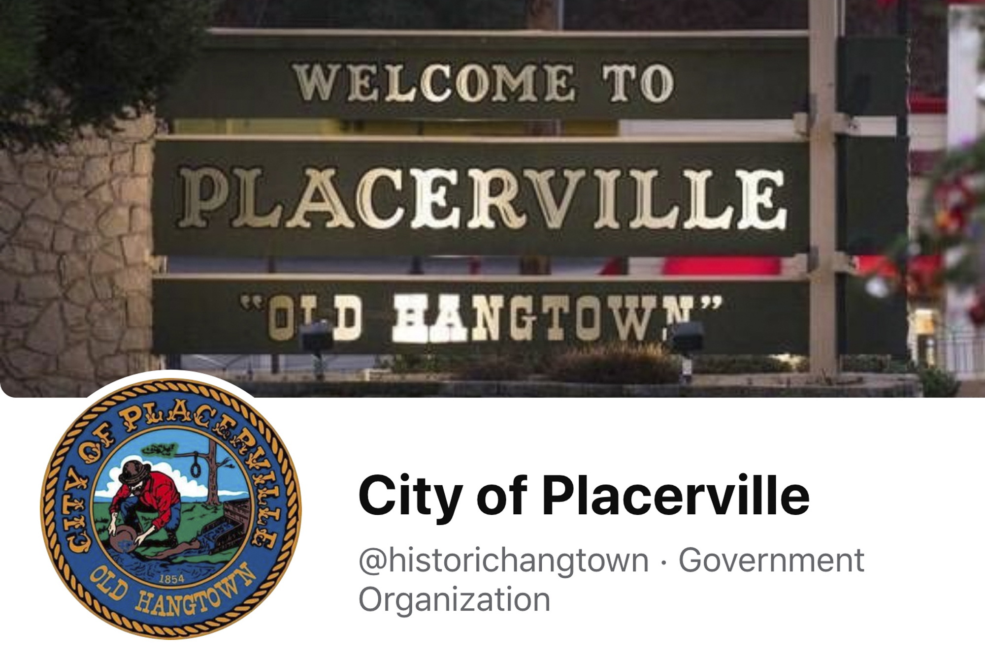 This image from the City of Placerville's Facebook page shows the town's logo that includes a noose. The California Gold Rush town of Placerville will change its logo to remove a noose that stems from its mid-19th century reputation as "Hangtown" following lynchings of criminal suspects by mobs of miners. The City Council voted Tuesday, April 13, 2021, night to remove the noose after listening to emotional comment from residents, CBS 13 Sacramento reported. (City of Placerville/Facebook via AP)