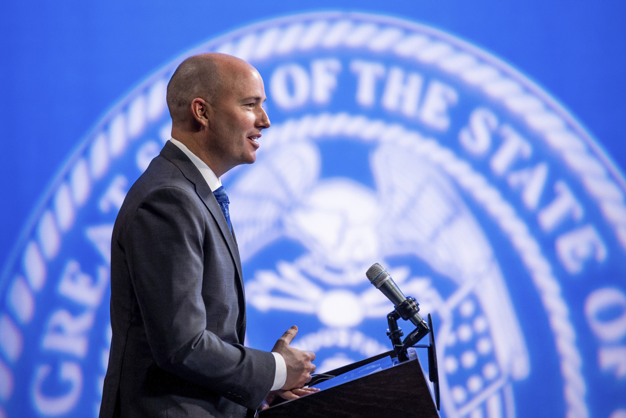 Utah Gov. Spencer Cox speaks during his monthly news conference on March 18, 2021, in Salt Lake City. Cox has signed a law requiring biological fathers to pay half of a woman's out-of-pocket pregnancy costs. (Spenser Heaps/The Deseret News via AP, Pool, File)