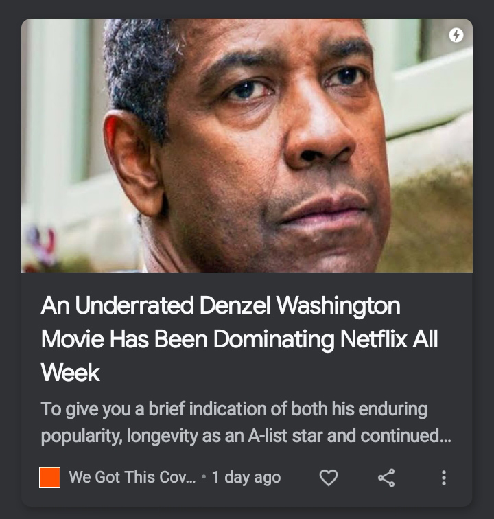 Netflixu nedominoval Denzel Washington a nebyl k dispozici ve Spojených státech.
