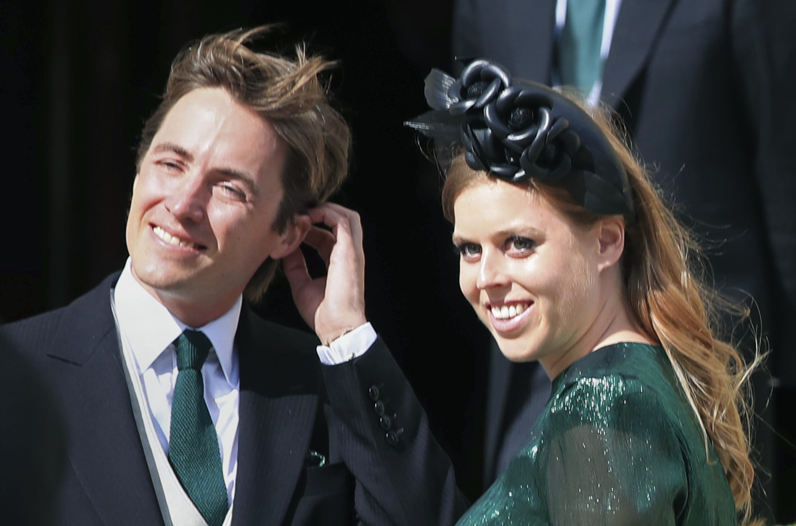 FILE - In this Aug. 31, 2019 file photo, Princess Beatrice and her then fiance Edoardo Mapelli Mozzi attend the wedding of Ellie Goulding and Caspar Jopling, in York, England. Buckinghan Palace said Wednesday, May 19, 2021 that the 32-year-old granddaughter of Queen Elizabeth II and husband Edoardo Mapelli Mozzi are due to have their first child in the autumn. It said “both families are delighted with the news.” Beatrice, who is the elder daughter of Prince Andrew and the former Sarah Ferguson, married property developer Mapello Mozzi in July 2020, at a small ceremony constrained by coronavirus restrictions. (Peter Byrne/PA via AP, File)