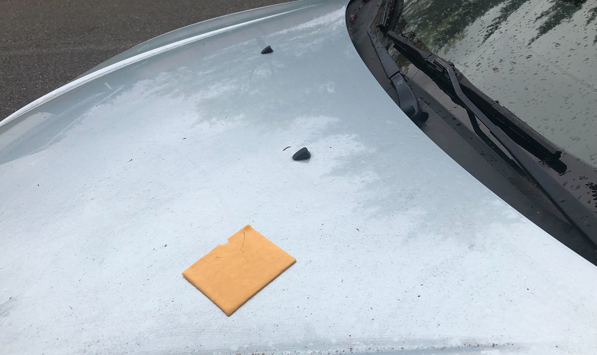 slice of cheese on car hood - danger!