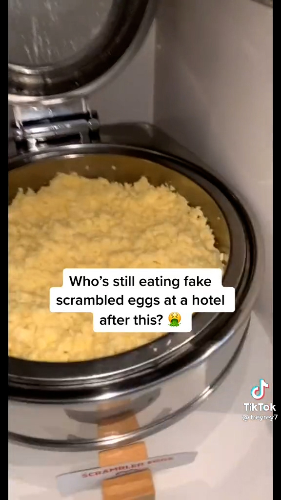 A TikTok video purportedly showing a woman making eggs for a hotel breakfast was viewed millions of times.