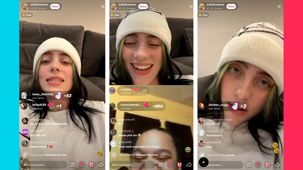 Fake Billie Eilish livestreams have been showing up on TikTok but she is not live and they are simply old live streams being replayed by a random user.