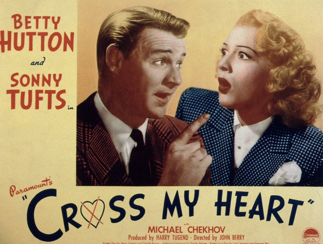 Cross My Heart, US lobbycard, from left: Sonny Tufts, Betty Hutton, 1946. (Photo by LMPC via Getty Images)