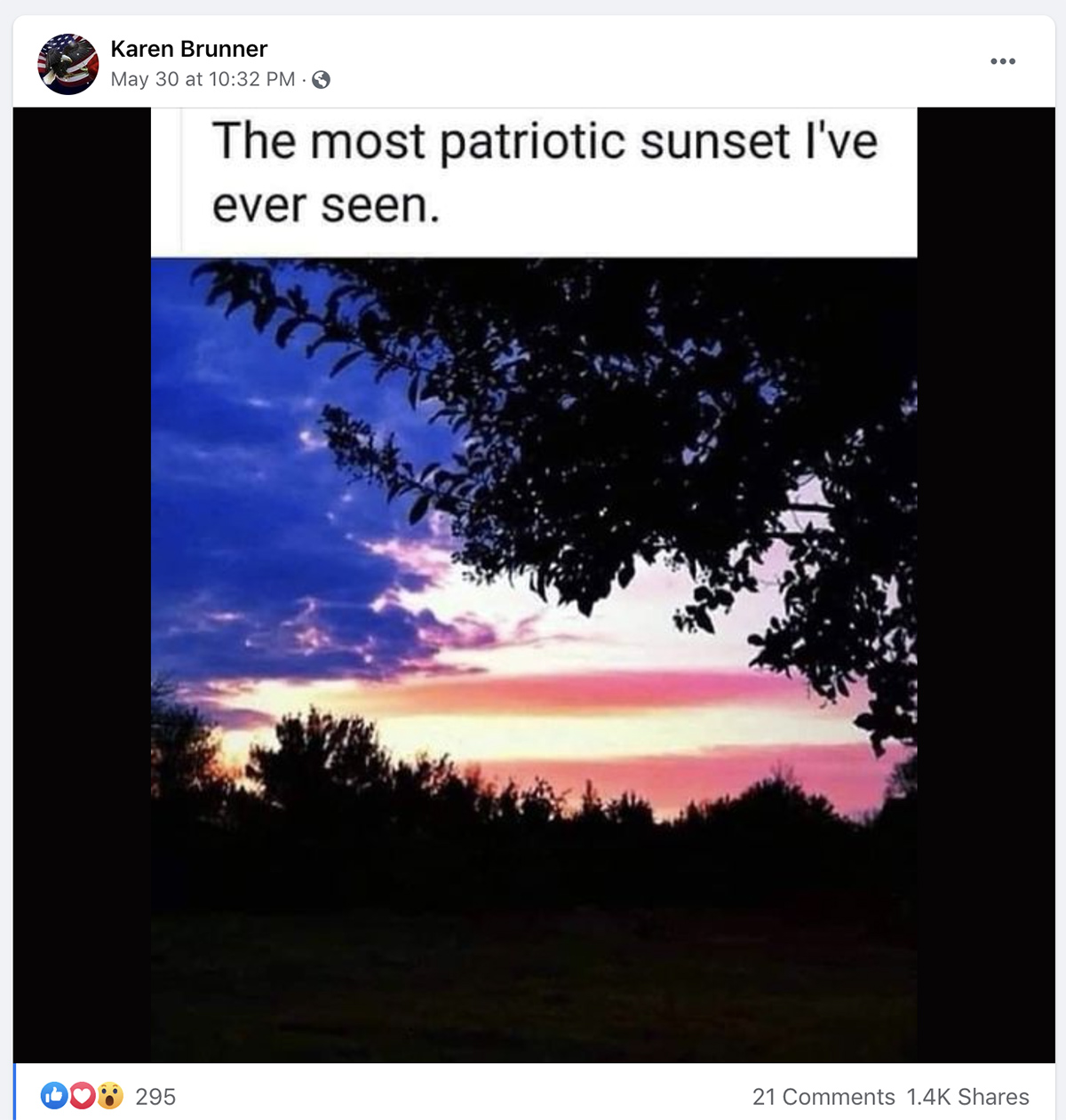 The American flag sunset photo said it was the most patriotic sunset I've ever seen.