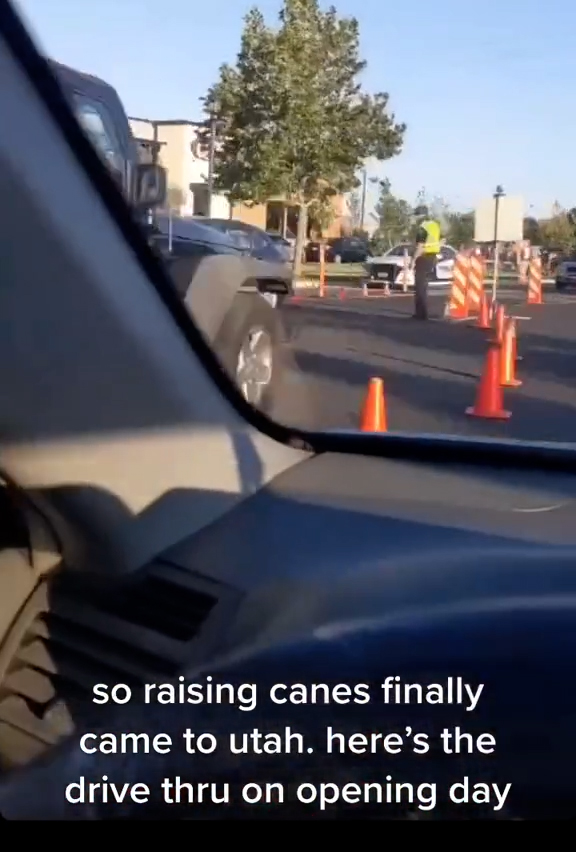 Raising Cane's Chicken Fingers opened in Utah for the first time and a TikTok video captured a drive-thru line with around 150 cars.