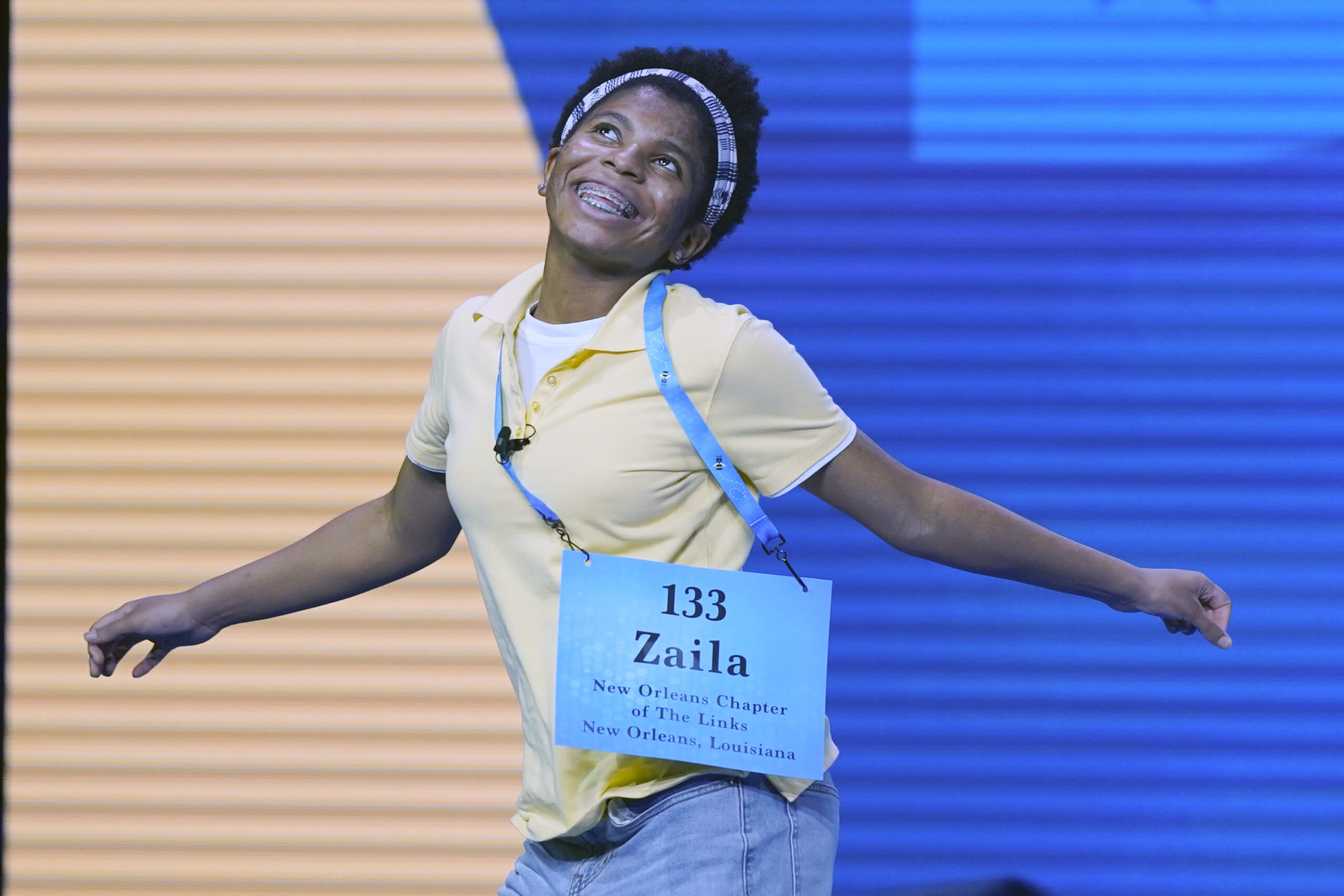 Zaila Avant-garde, 14, from Harvey, Louisiana celebrates after winning the finals of the 2021 Scripps National Spelling Bee at Disney World Thursday, July 8, 2021, in Lake Buena Vista, Fla. (AP Photo/John Raoux)