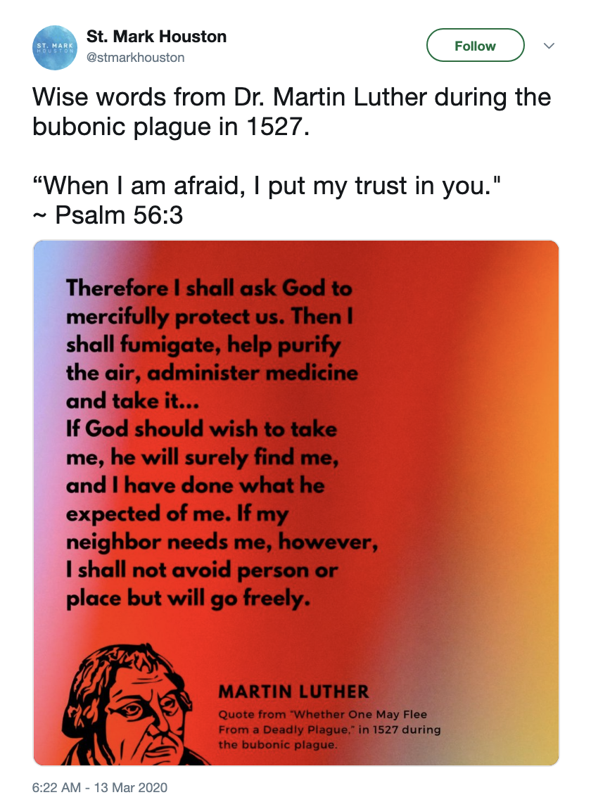 Martin Luther on Whether One May Flee From a Deadly Plague