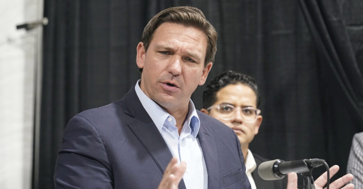 Florida Governor Ron DeSantis speaks at the opening of a monoclonal antibody site Wednesday, Aug. 18, 2021, in Pembroke Pines, Fla. The site at C. B. Smith Park will offer monoclonal antibody treatment sold by Regeneron to people who have tested positive for COVID-19. (AP Photo/Marta Lavandier)