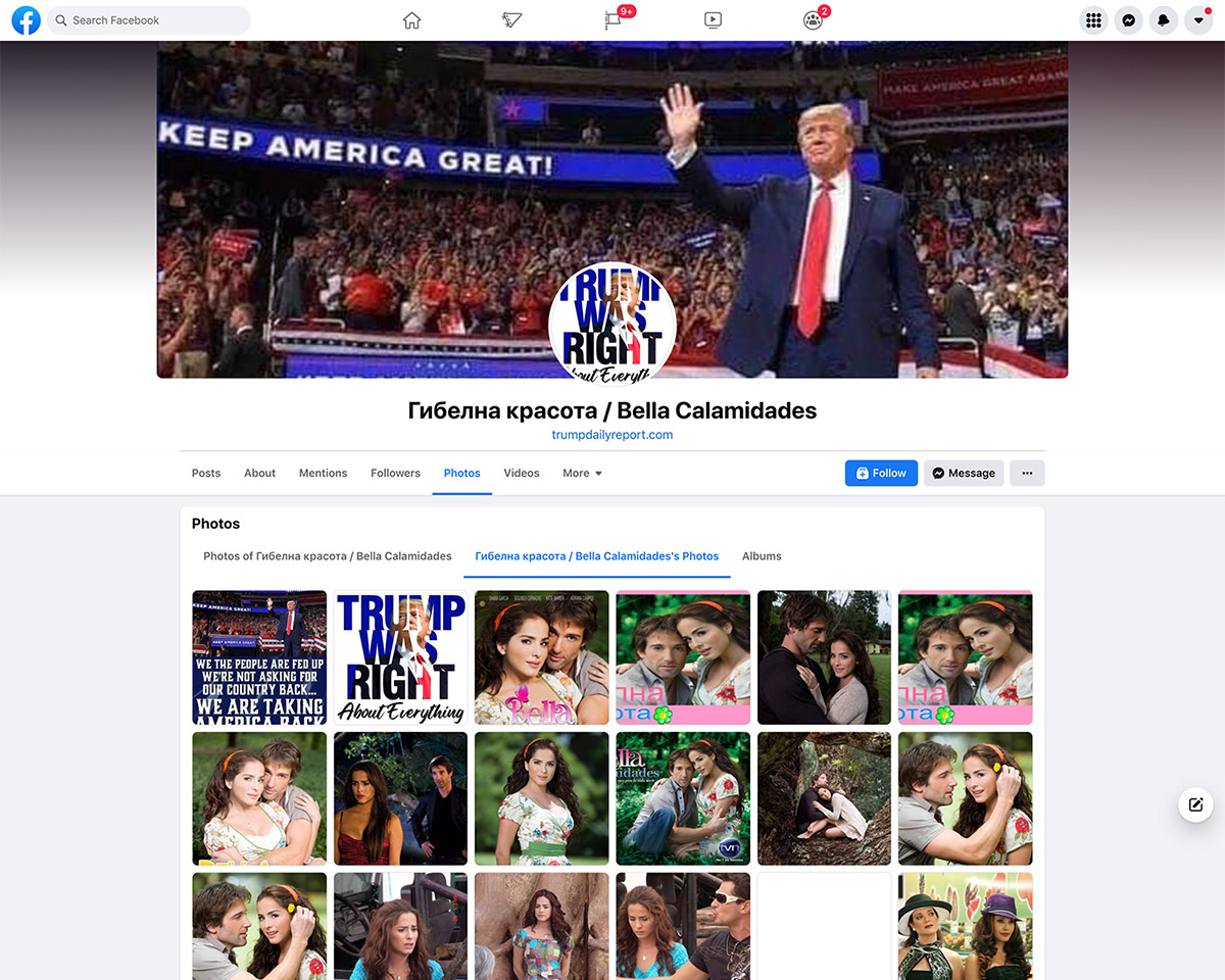 A Facebook page with a Russian name and Bella Calamidades pushed pro-Trump videos from Fox News OAN and Newsmax with altered thumbnails to mislead viewers with the idea that President Joe Biden and House Speaker Nancy Pelosi were going to jail.
